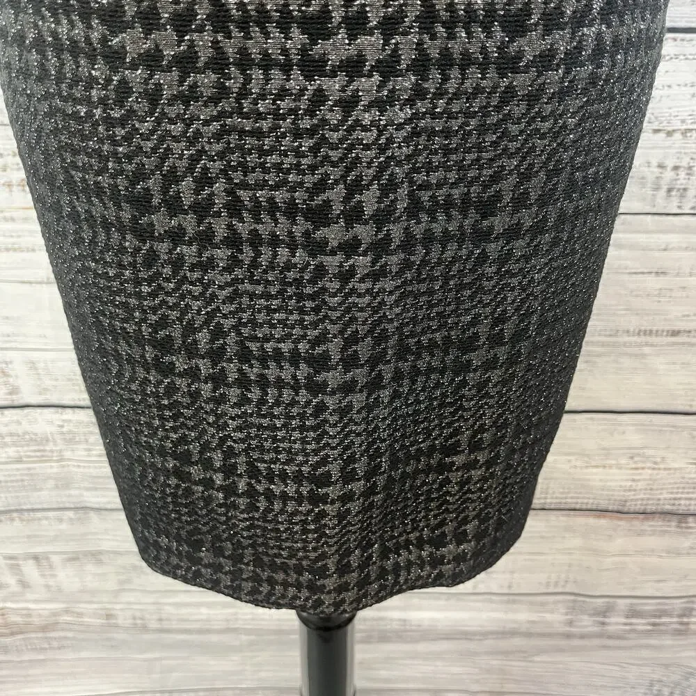 Liz Claiborne Skirt sz 6 Black Silver Sparkle Plaid Wool Pencil Knee Suit Career - Picture 5 of 8